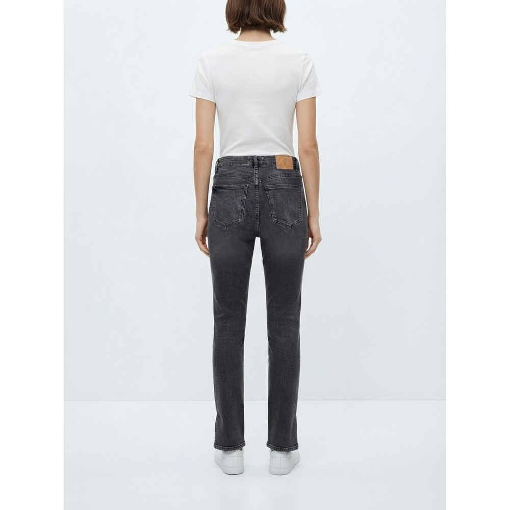 Zara High Rise Straight Leg Jeans Side Slit Ankle Hem Faded Black Size Six 6